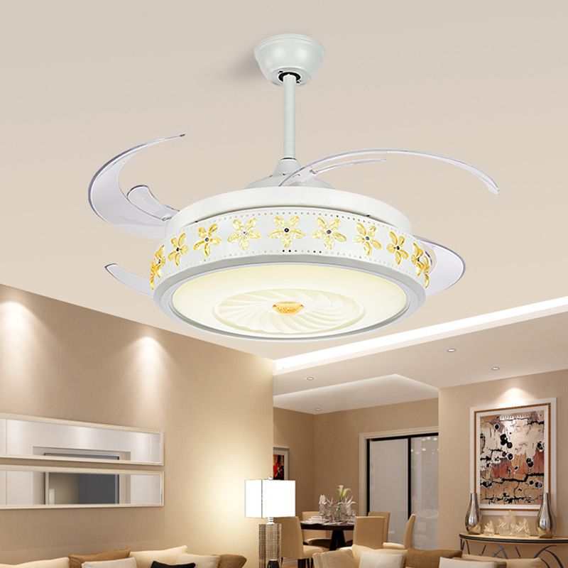 Modern stijlvolle LED -plafondventilator Licht metallic Wit Vortex Semi Flush Lamp met ingebed Amber Crystal Accent