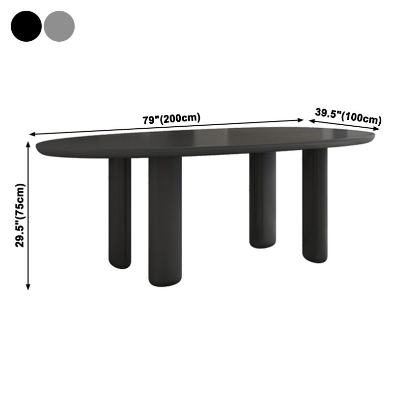 Oval Solid Wood Dining Table in Grey/Black Modern Table with 4 Legs for Restaurant