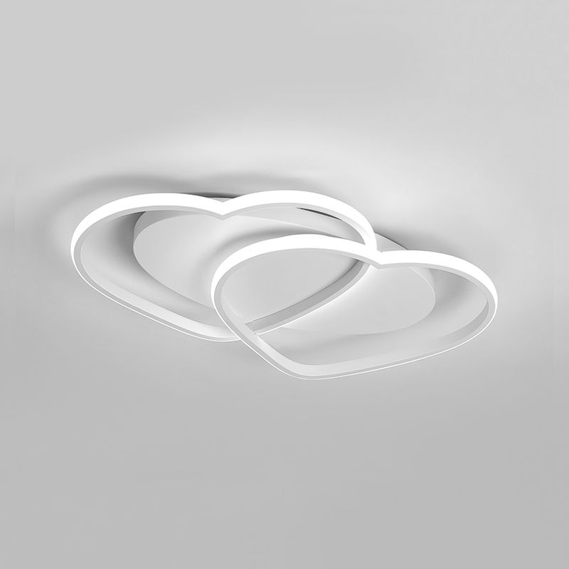 White 2-Loving Heart Ceiling Light Contemporary Acrylic Flushmount Light for Bedroom