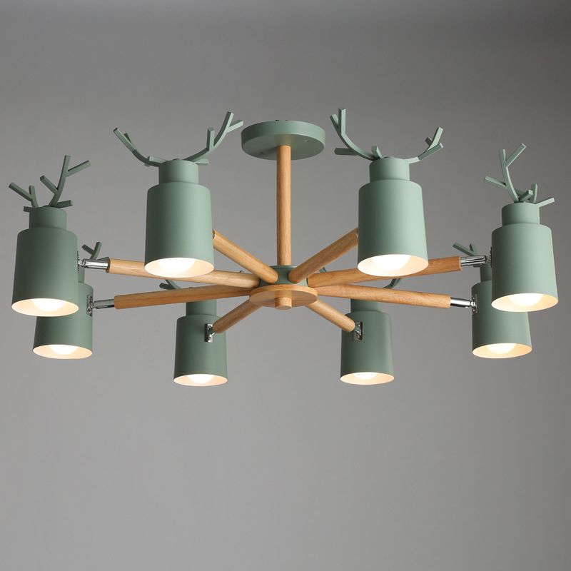 Spotlight réglable en métal en métal Lumière de lustre nordique avec une teinte cylindrique et un bras en bois