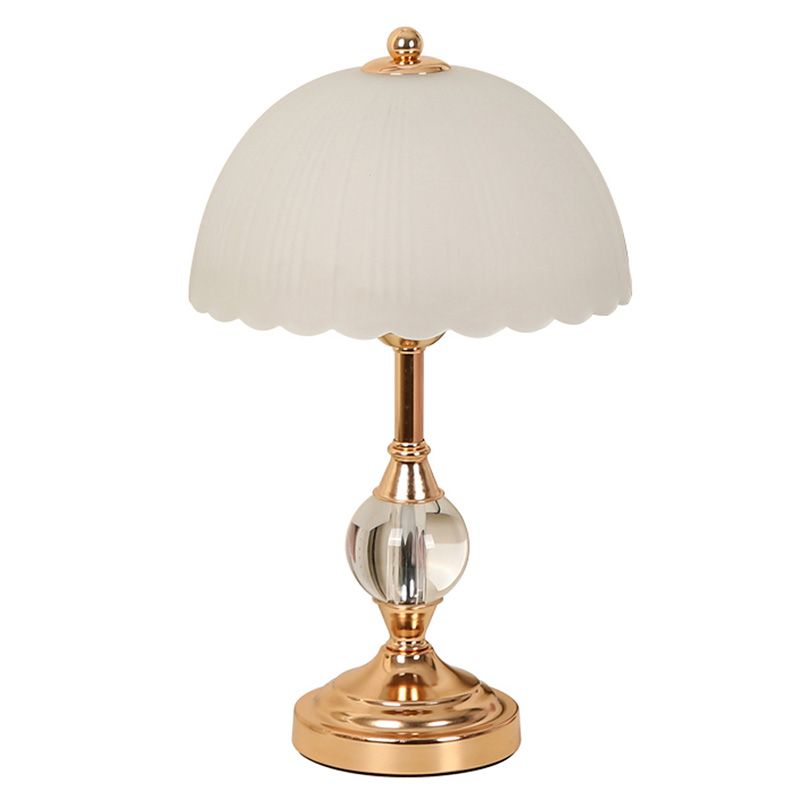 Frosted White Glass Scalloped Shade Night Lamp Modern 1-Head Table Light for Bedroom