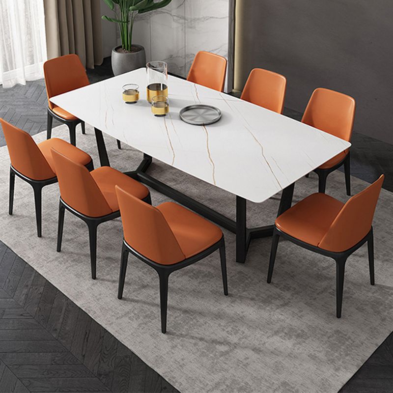 Industrial Sintered Stone Top Dining Table Rectangle Table with Trestle Base
