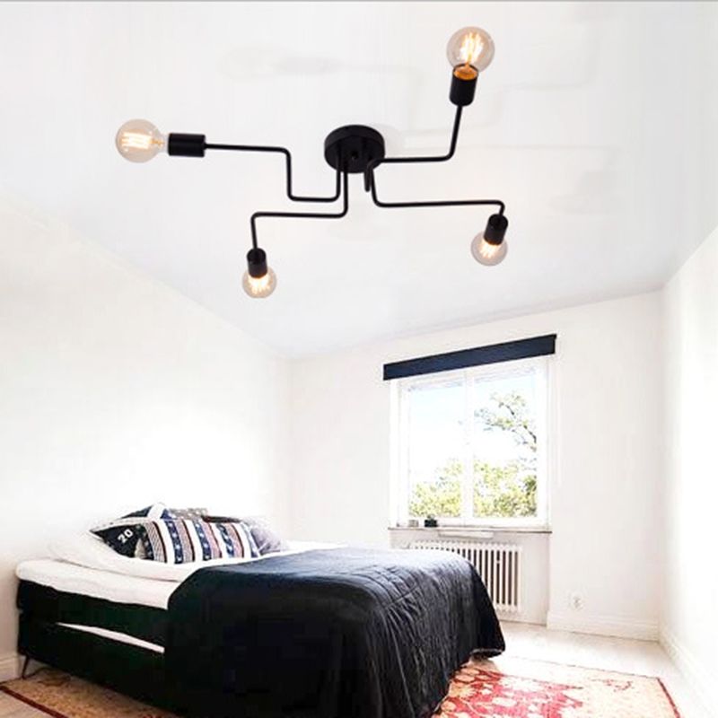 Black Sputnik Semi Flush Monte en estilo de techo de hierro forjado de estilo retro industrial para sala de estar