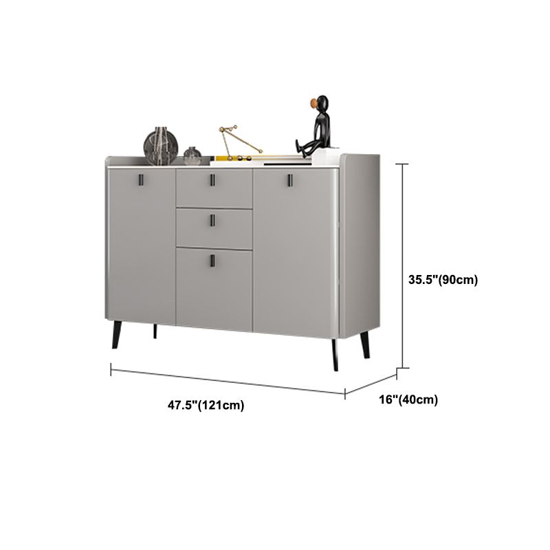 Modern Gray Sideboard Table with Drawers Wood and Stone Buffet Server