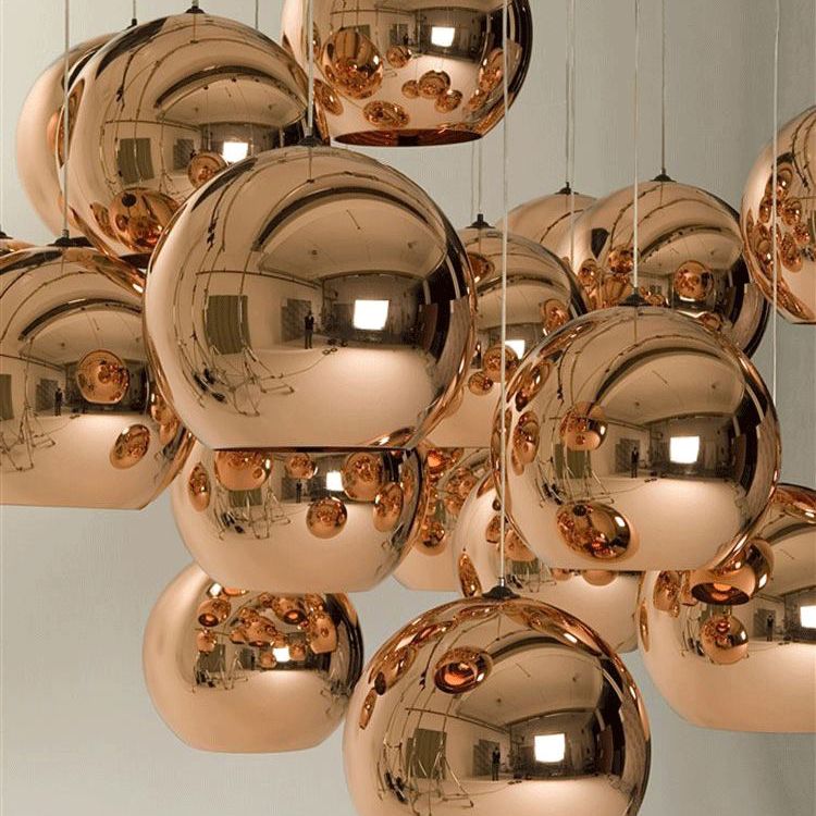1-Light Globe Hanging Light with Bronze Electroplated Mirror Glass Shade Contemporary Simplicity Dining Room Lighting Fixture