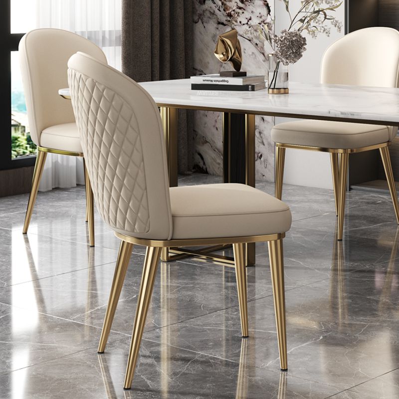 Leather Side Chair Glam Gold Base Dining Chair for Living Room