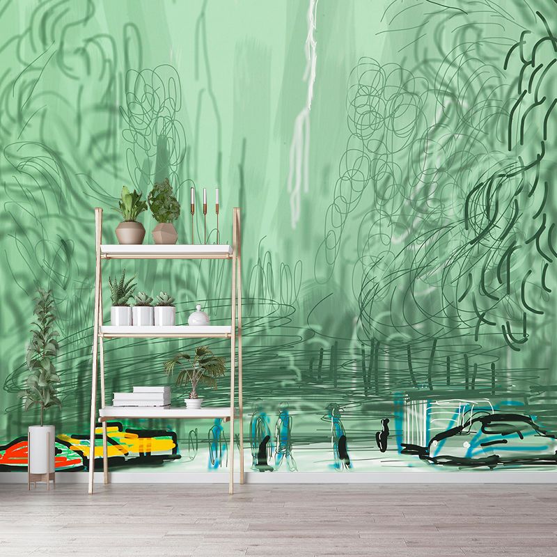 Green Yosemite Waterfall Wall Mural Stain Resistant Wall Covering for Living Room