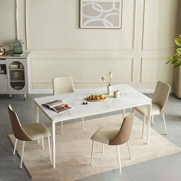 Modern Style Stone Furniture 5/7 Pcs White Rectangle Dinette Table with Dining Chair