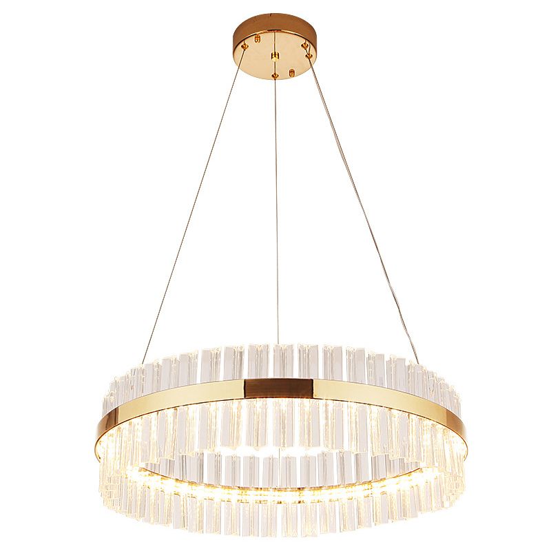 Gold Circular Ring Pendant Lighting Fixture Modern LED Crystal Ceiling Suspension Lamp