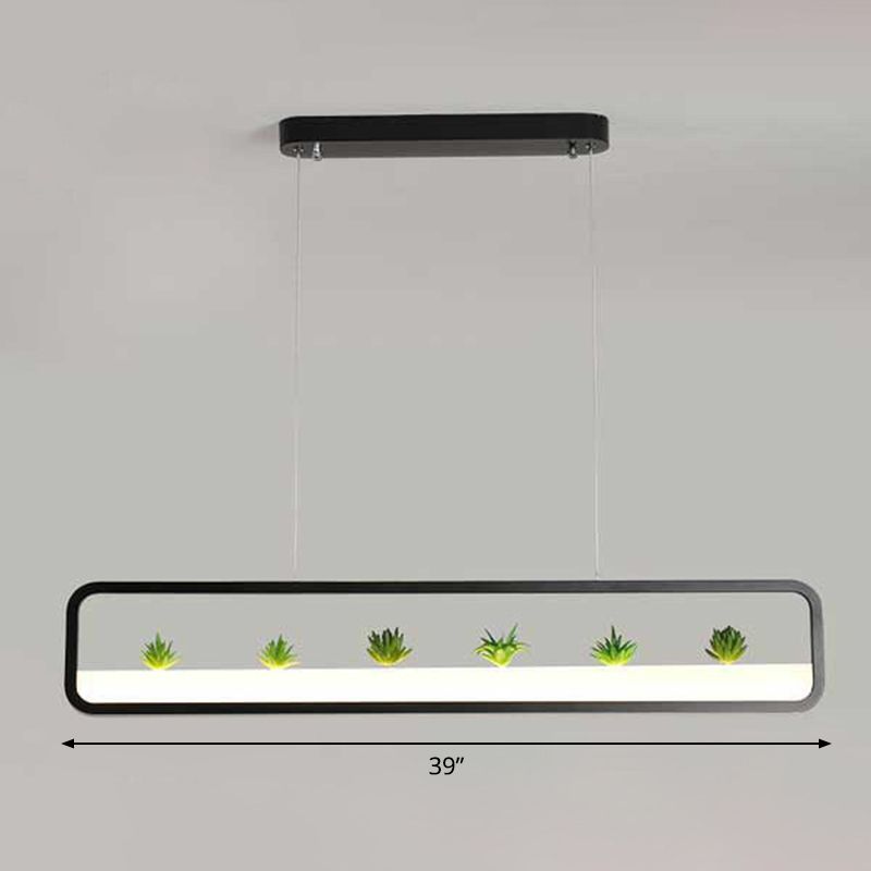 Rectangle Restaurant Island Lamp Artistic Metal LED Hanging Light with Imitation Succulents Deco