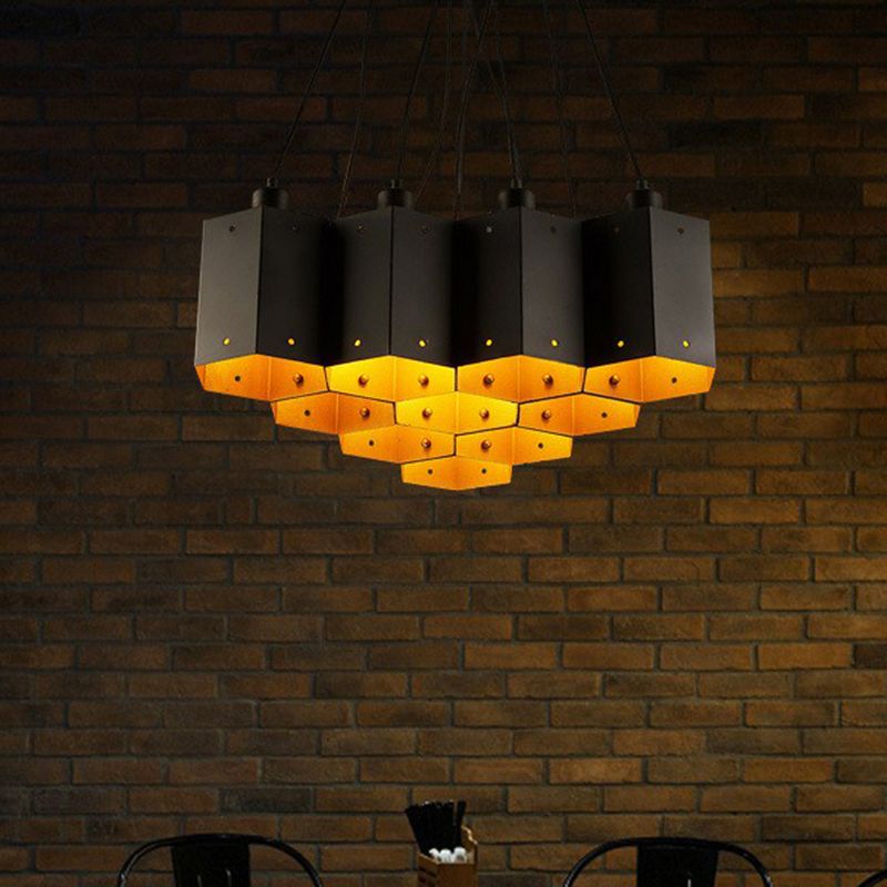 Honeycomb Bistro Multi-Light Pendant Industrial Metal Black Suspension Lighting Fixture