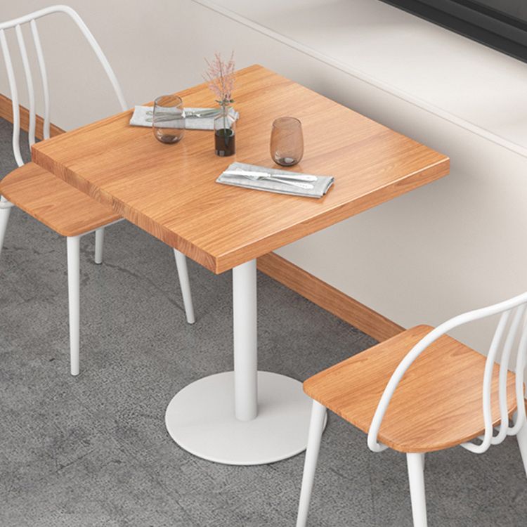 Metal Industrial Square Table Pine Solid Wood Top Table with Pedestal Base