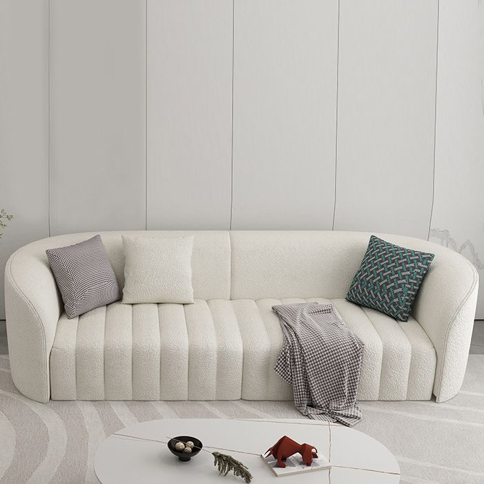 White Wool Curved Sofa Modern Sloped Arm Sofa for Living Room