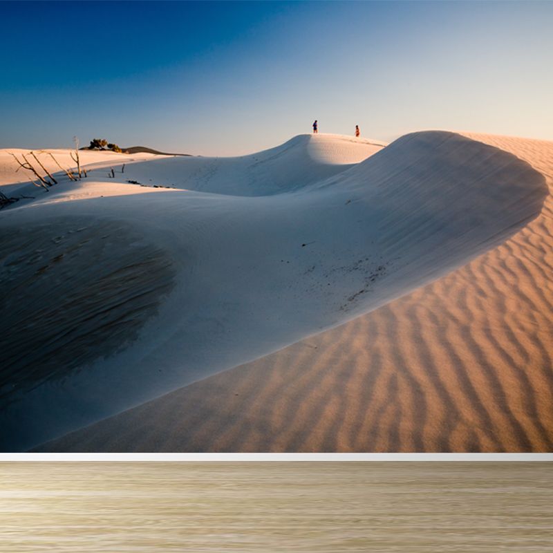 Modern Backlit Dune Scenery Mural Non-Woven Moisture Resistant White Wall Art for Home