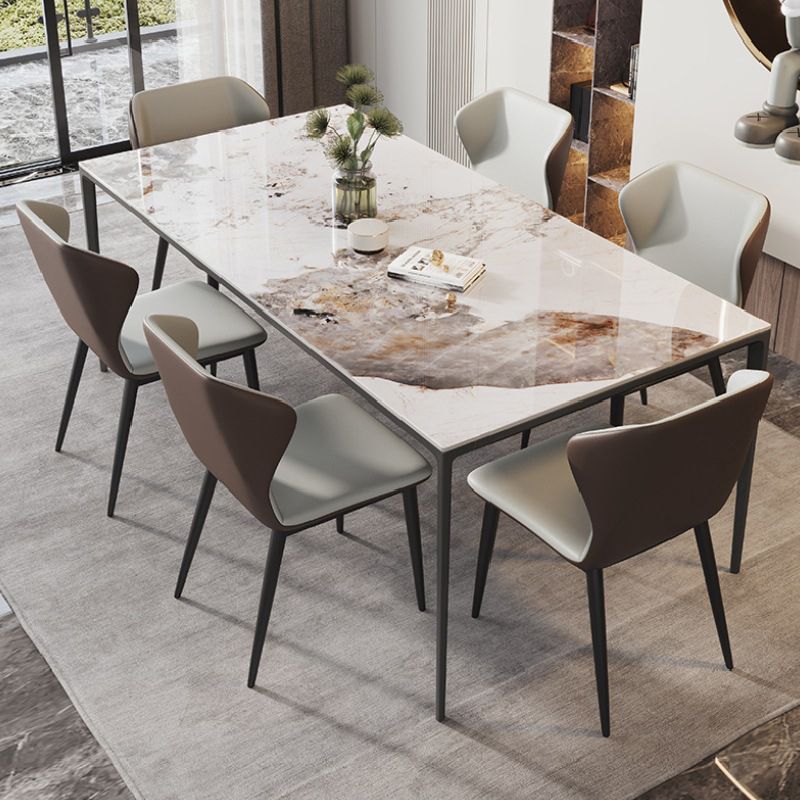 Rectangular Stone Dining Table Modern 4 Legs Furniture in Matte Finish for Indoor