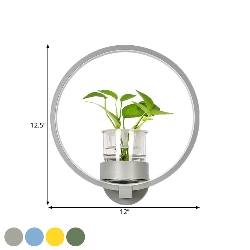 Round/Rectangle Metal Wall Light Macaron Grey/Yellow/Blue LED Sconce Lighting with Plant Pot for Bedroom