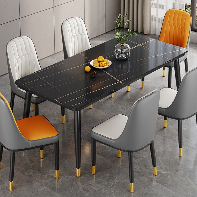 Metal 4 Legs Dining Table Contemporary Rectangle Stone Top Dining Table for Living Room