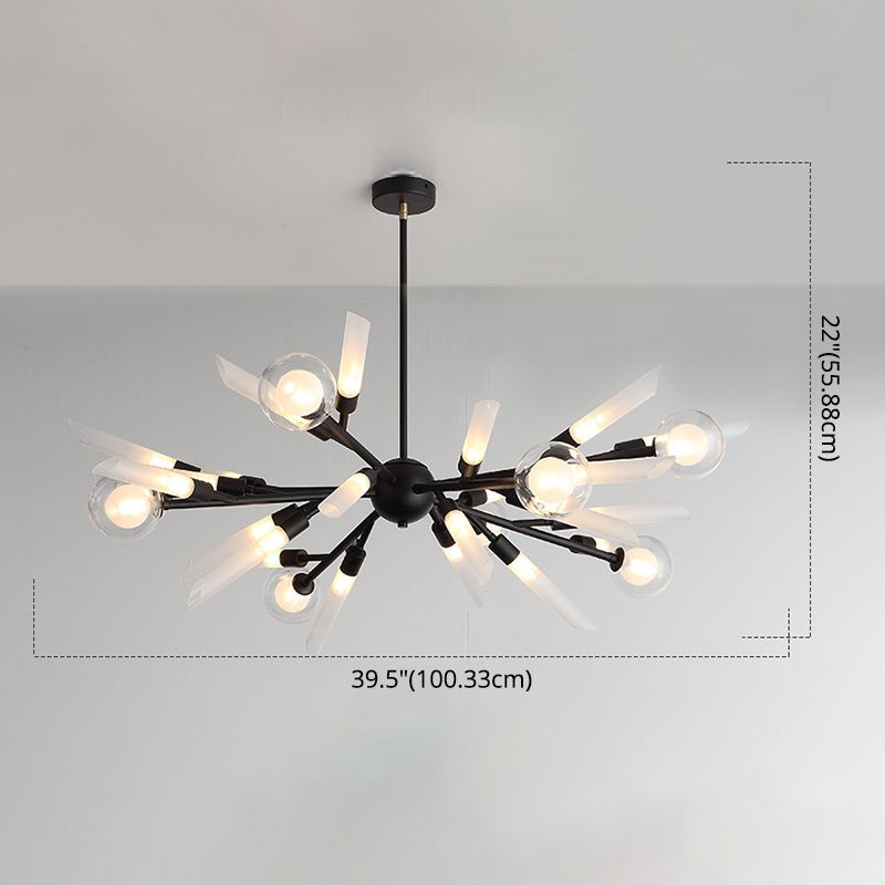 Post-Modern Metal Starburst Hanging Chandelier Light Glass Shade Ceiling Chandelier for Living Room