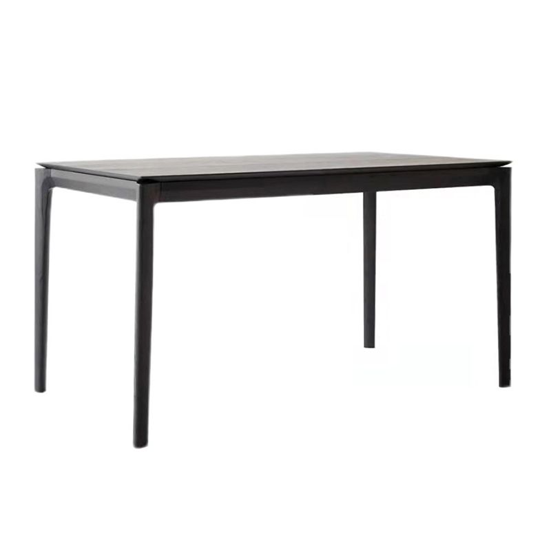 Rectangle 4 Legs Industrial Dining Table Black Fixed Table of Solid Wood
