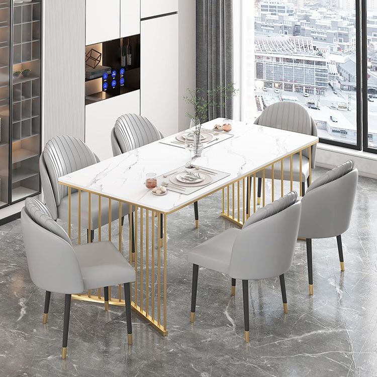 Glam Iron Dining Table Set 1/2/5/7 Pieces Dinette Set with Rectangle Sintered Stone Top