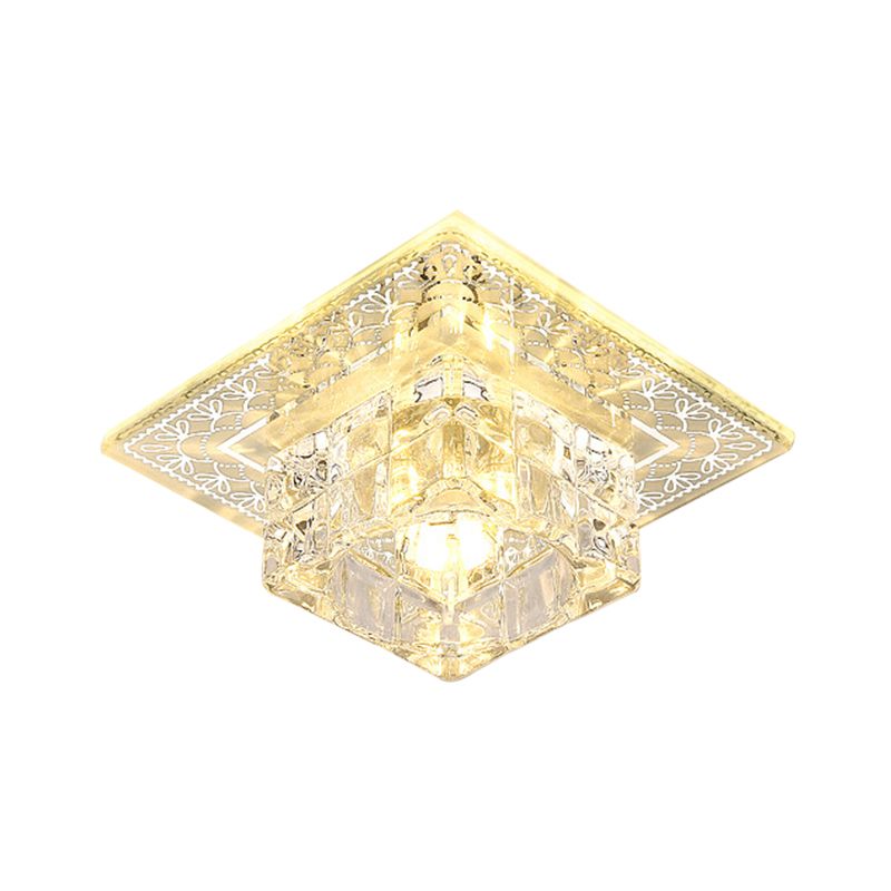 Modernist Square Ceiling Mounted Light LED Clear Crystal Block Flushmount Lighting in White/Warm Light