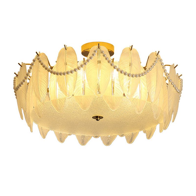 Round Shape Glass Flush Light Modern Style Multi Lights Flush Mount Fixture in Gold