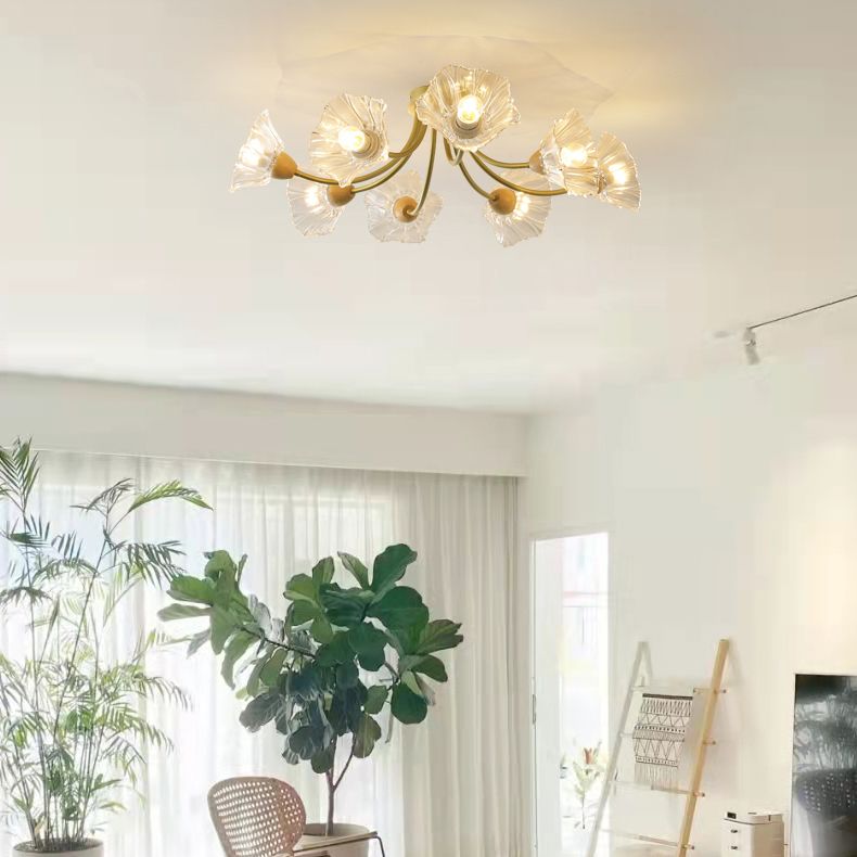 Nordic Style Iron Ceiling Light Lotus Leaf Shape Ceiling Lamp for Bedroom