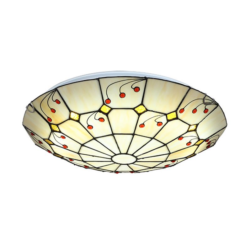 Luminaire encastré Tiffany Bowl 12"/16"/20,5" de large, éclairage LED en verre teinté monté au plafond en beige pour le salon, lumière chaude/blanche