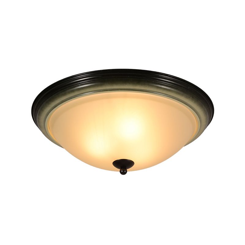 Traditional Dome Flush Mount Light 3 Heads Frosted Glass Ceiling Lighting in Black for Living Room, 16"/19.5" W