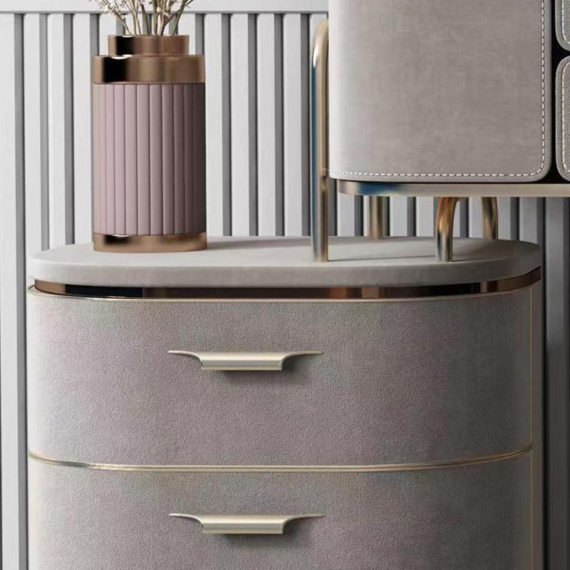 Gray Faux Leather Vanity 5 Drawers Vanity Set with Padded Stool