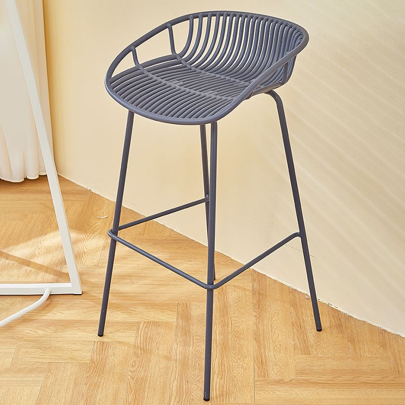 Modern Plastic Contoured Seat Iron Base Footrest Stool for Living Room