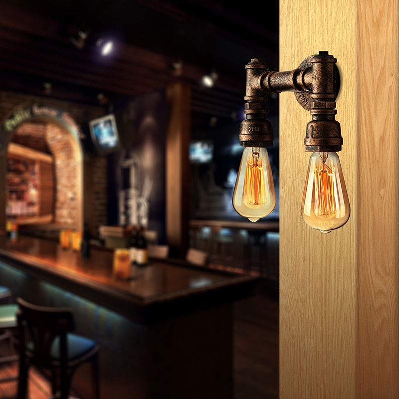 Éclairage d'applications murales industriel Bare Breate avec tuyau d'eau 2 lumières lampe murale métallique en laiton noir / antique