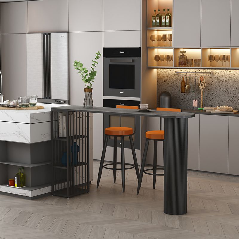 Contemporary Bar Dining Table with Shelves Indoor Bar Height Table Iron Base