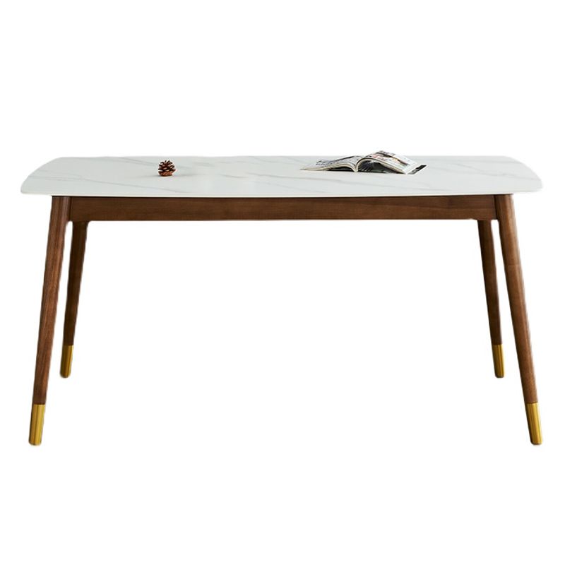 Modern Rectangle Sintered Stone Dining Table with Wooden Base White Dining Table for Restaurant