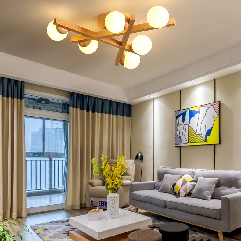 Madera Global Semi Flush Lighture Fixture Modern Style Wooden Semi Flush Mount Lighture