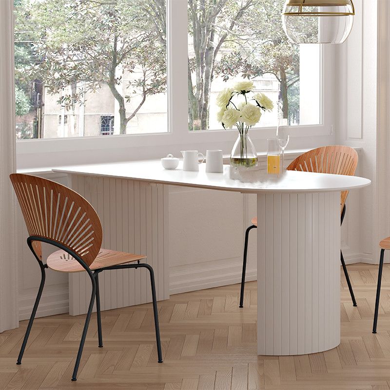 Mesa de comedor moderna de madera maciza, mesa superior de madera de pino con base de pedestal doble