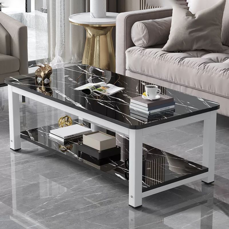 Rectangle Wooden Top Coffee Table with Storage Shelf Modern Style
