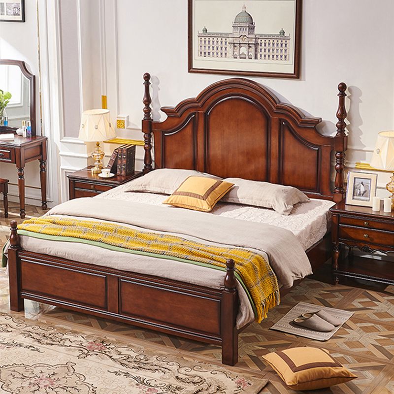 Brown Rubberwood Platform Bed 61.41" Tall Full Panel Bed with Headboard