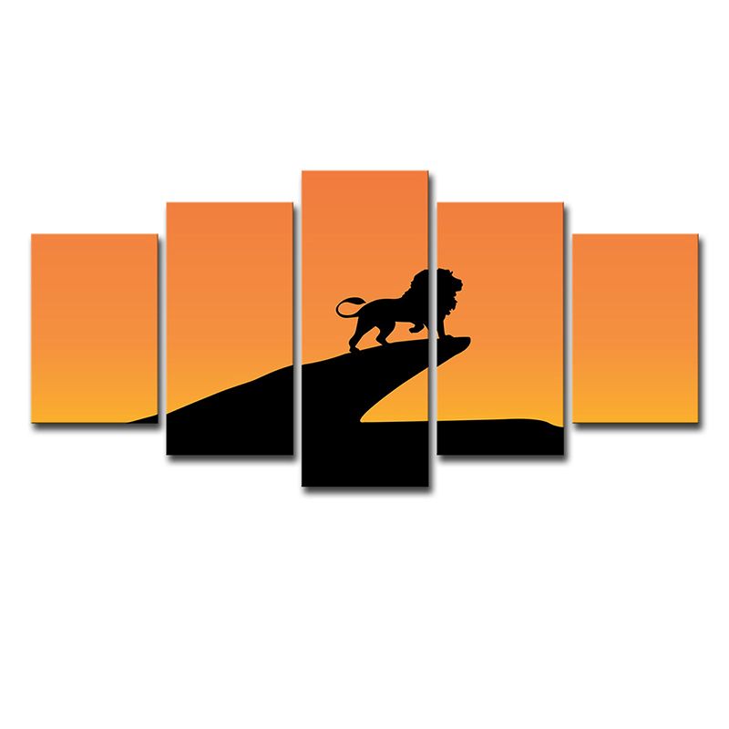 Orange Kids Canvas Print Sunset Lion on Cliff Shadow Wall Art for Sitting Room