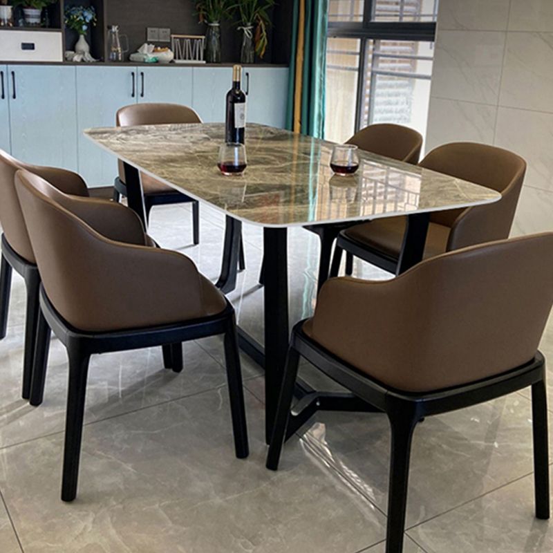 Industrial Sintered Stone Dining Table Rectangle Table with Wooden Base