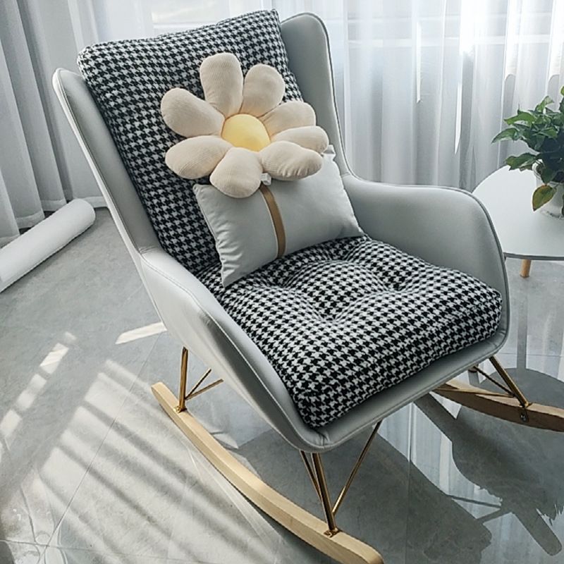 Modern Rocker Tufted Cushions Patchwork Fabric Rocking Chair with Pillow