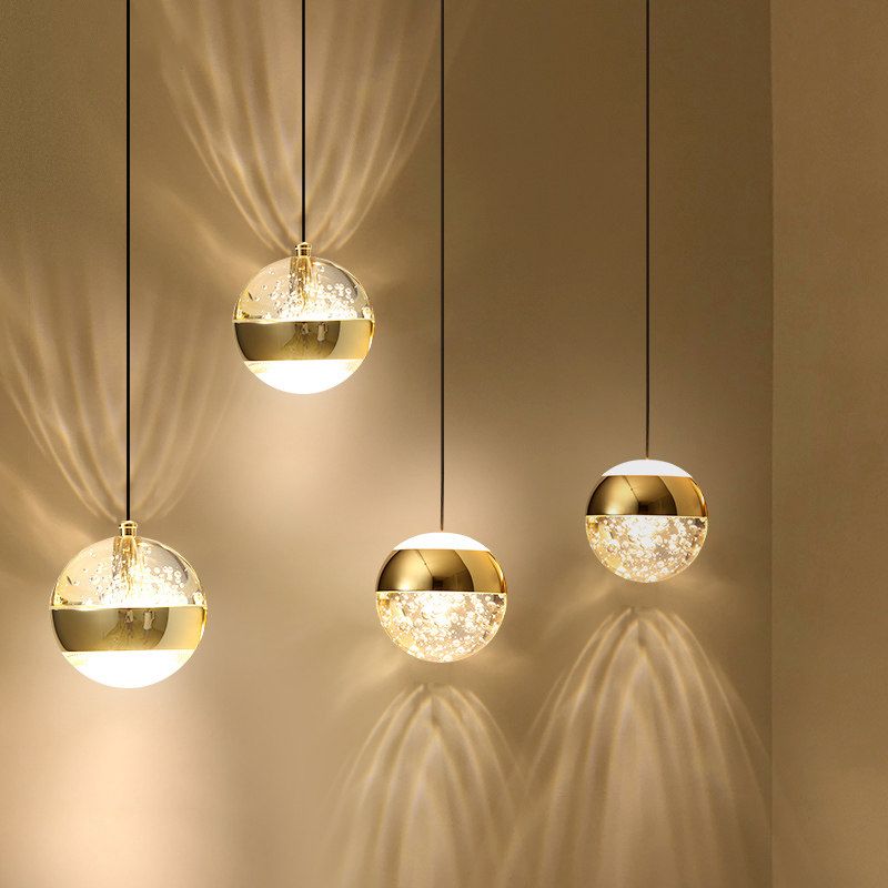 Simplicity Sphere Pendant Light Crystal Ball 1 Bulb Bedroom Suspended Lighting Fixture in Gold