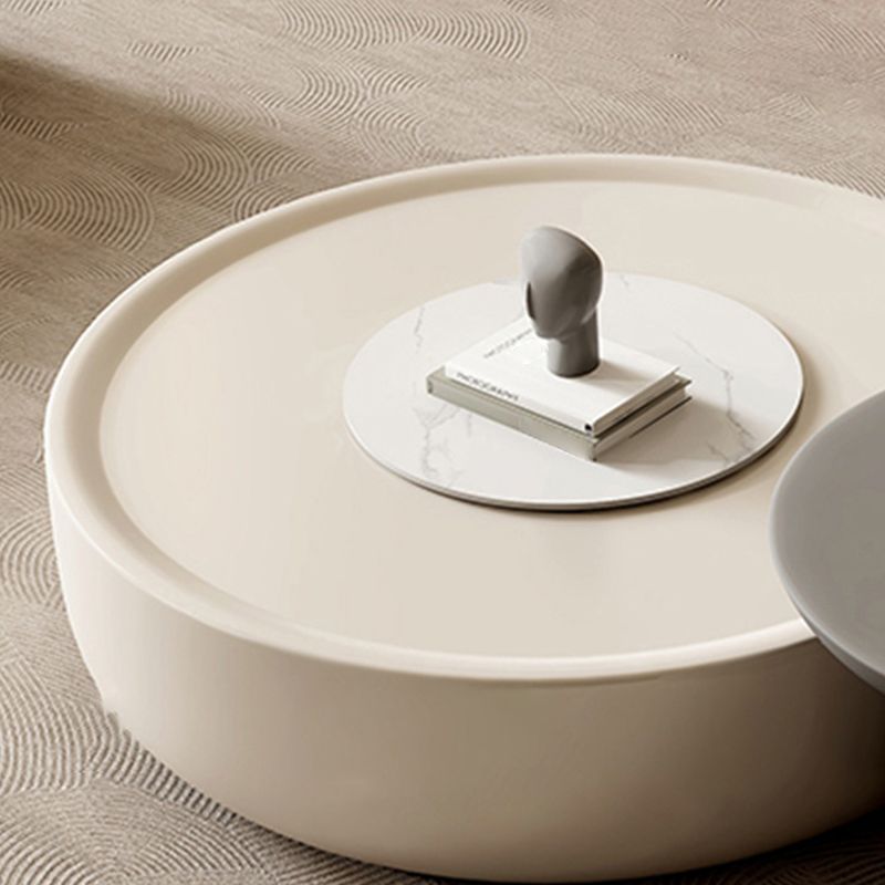 Contemporary Round White Cocktail Table 1 Drawer Drum Coffee Table Set