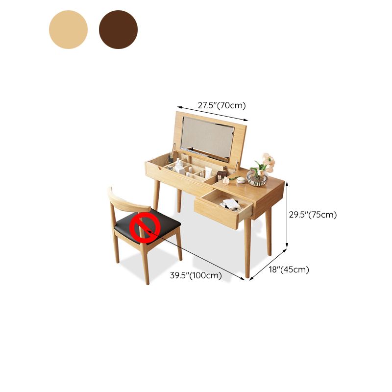 Rubberwood Dressing Table Set with Stool 1-Drawer Wood Vanity Table