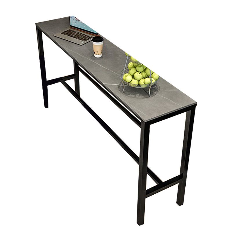 Stone Bar Dining Table Glam Rectangle Bar Table with Trestle Pedestal for Living Room