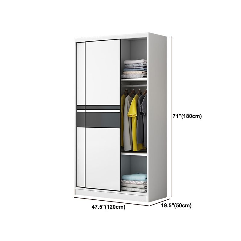 Contemporary Style Wooden Wardrobe White Colour Cloth Rod Included Wardrobe Closet