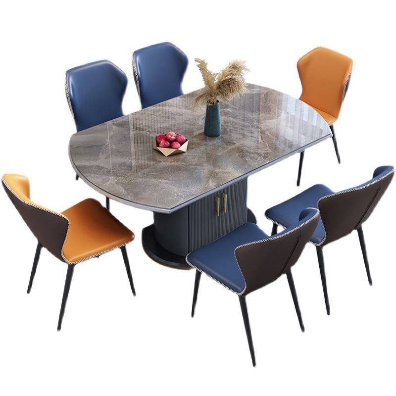 Glam Sintered Stone Extendable Table Round Shape Standard Dining Table for Kitchen