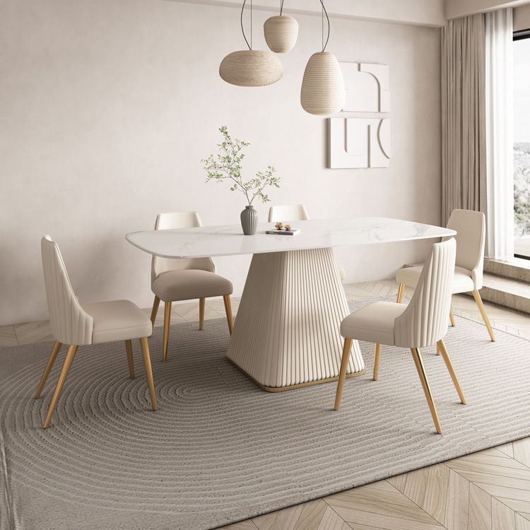 Glam White Dining Table Stone Rectangular Table for Dining Room