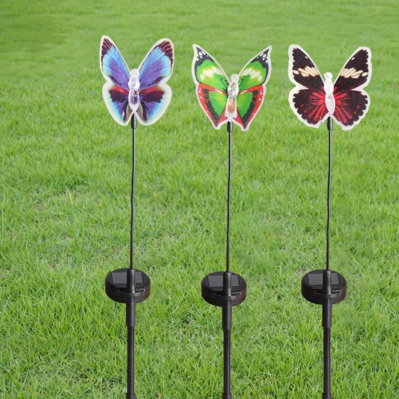 Butterfly Shaped LED Lawn Light Decorative Plastic Courtyard Solar Landscape Lighting in Clear, 2 Pcs