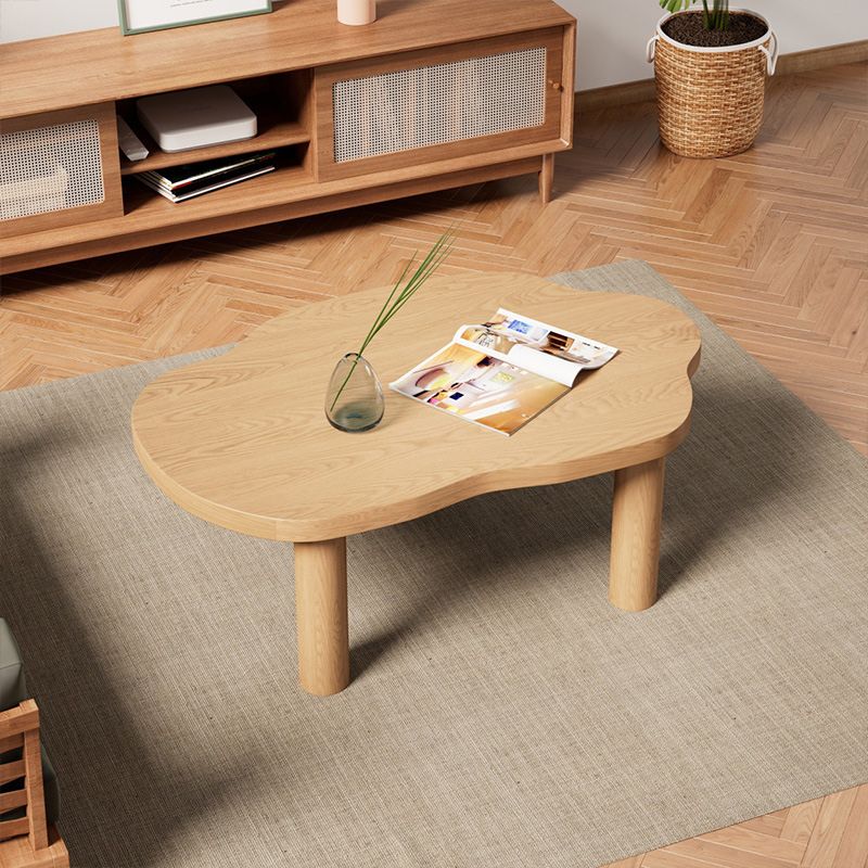 Scandinavian Pine Wood Coffee Table with Free Form Top Cocktail Table
